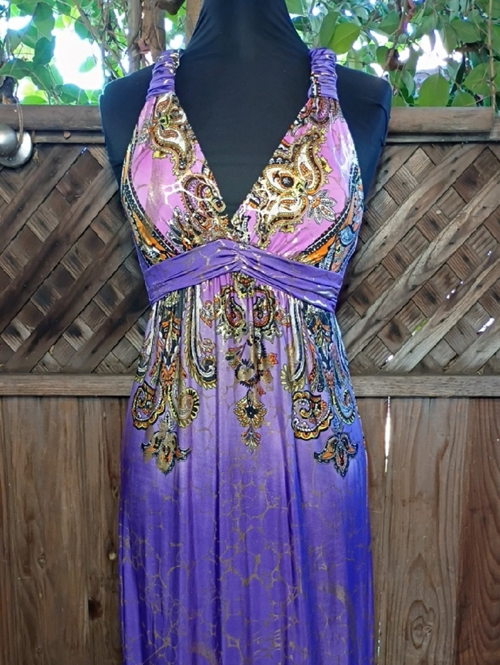 Purple & Gold Printed Maxi Dress